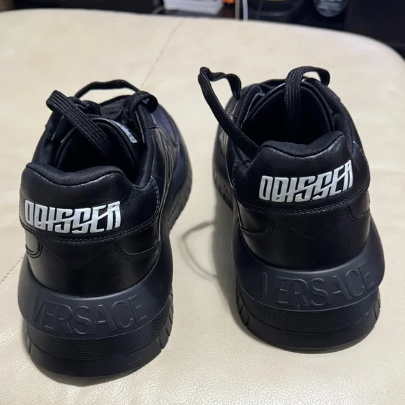 Versace Black Leather Men's Sneakers - Picture 5 of 9